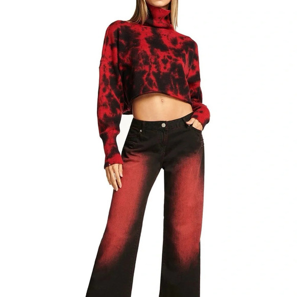 I.AM.GIA Ayden Cropped Tie Dye Turtleneck Sweater in Red & Black - Size Medium - Picture 2 of 9